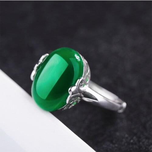 Yanleyu Vintage Jewelry Natural Jade Ruby Emerald Ring Genuine 925 Sterling Silver Wedding Engagement Rings for Women PR409