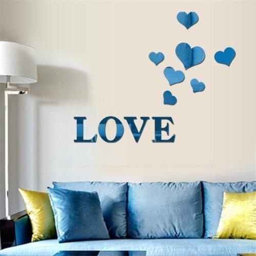 Creative Self Adhesive Mirror Sticker Heart Wall Stickers Acrylic Mirror Wall Sticker For Bedroom Livingroom Home Decor