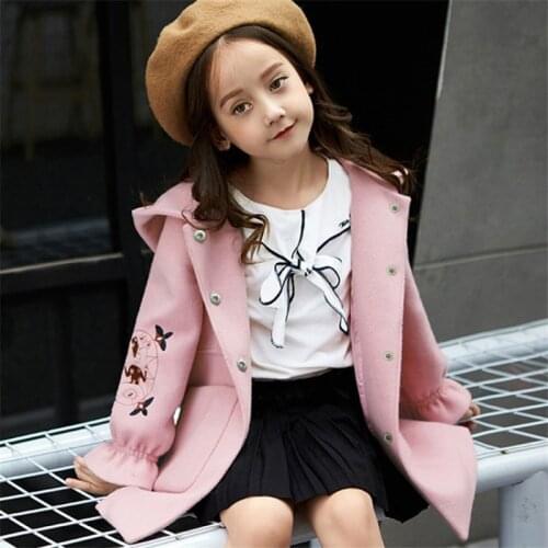 Hidden Button Lapel Jacket Winter Spring Coat Outerwear Top Children Clothes School Kids Costume Teenage Girl Clothing Woolen Cl