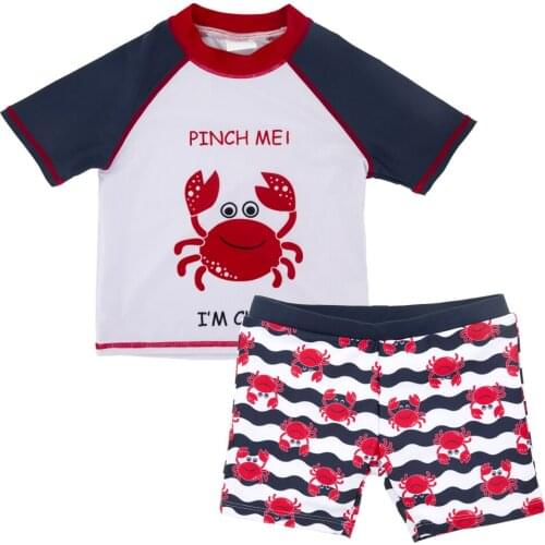 Kavkas Summer Kids Boy Swimwear Cartoon Print Top+Pants 2 pcs/set Children Beach Surfing Short Sleeve Boys Swimsuit