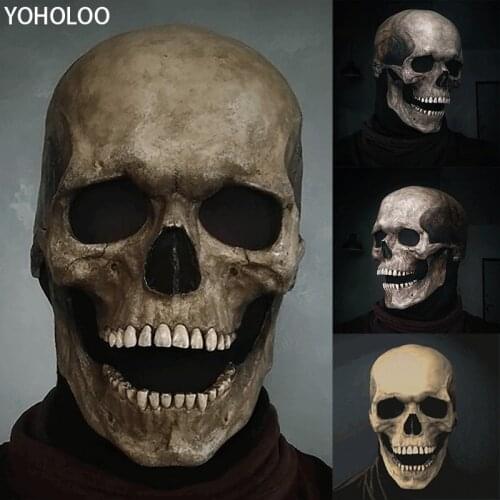 Full Head Skull Mask Movable Jaw Halloween Decoration Horror Helmet Scary Mask Masquerade Holiday Party Decoration 2021 Gift