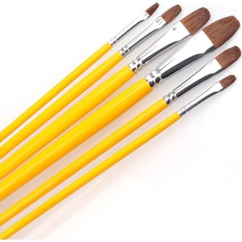 6 pieces Set yellow Wooden pole art brush of horse hair watercolor acrylic brushes for oil painting drawing art book Supplie