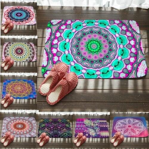 Mandala Floor Door Mats Flannel Rainbow Color Mandala Floral Rugs Anti-slip Bedroom Bedside Foot Pads Doormat