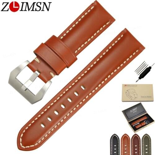 ZLIMSN Watch Men Genuine Leather Watch Bands Smooth Watch Strap Belt Black Orange Replacement 22 24 26mm Suitable for Panerai
