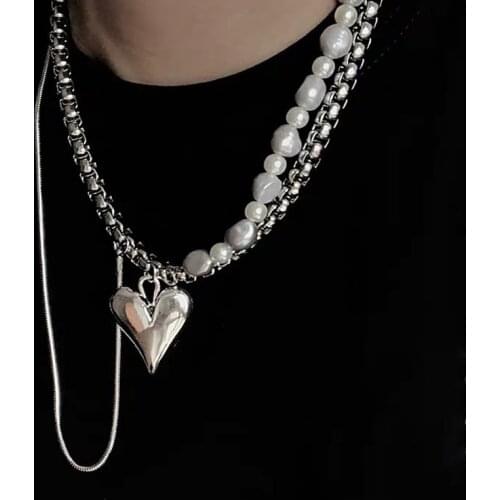 New Multi Layer metal Lover Lock Pendant Choker Necklace Steampunk Padlock pearl Chain Necklace Collier Best Couple Jewelry Gift