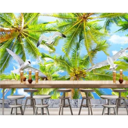 Beibehang Custom wallpaper home decor mural looking up coconut tree sky fresco TV backgrounds living room bedroom 3d wallpaper