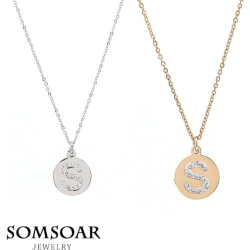 High Quality Stainless Steel Round Tiny Initial Letter S Necklace Personalization Charm Pendant with Link Chain Gift 10pcs/lot