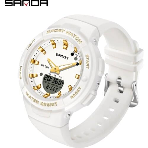 SANDA New Luxury Fashion Women Watches Sports Waterproof Military Ladies White Led Digital Quartz Wristwatches Female Clock 6005