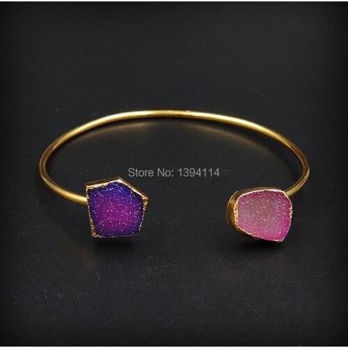 Mixed Colors 2 Onyx Cluster Combination Bracelet Of 24K Gold Cladding Adjustable Approx 10 mm