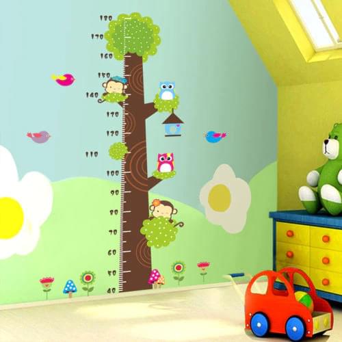 Owls Monkey Tree Height Chart Kids Growth Measurement Nursery Wall Sticker Decal 2021 New