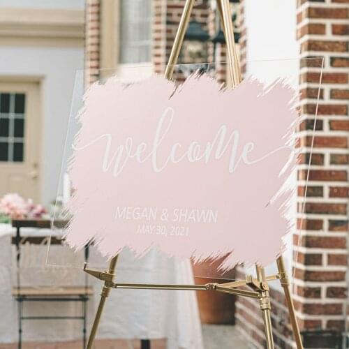 Wedding Welcome Sign,Clear Acrylic,Painted Background,Brushed Sign,Modern Wedding Decor,Plexiglass,Wedding Welcome Sign