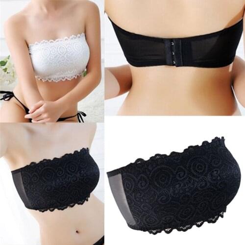 Bandeau Bra Womens Full Floral Lace Tube Top Strapless Seamless Solid Padded Bras Bralette Lingerie soutien gorge bandeau d4