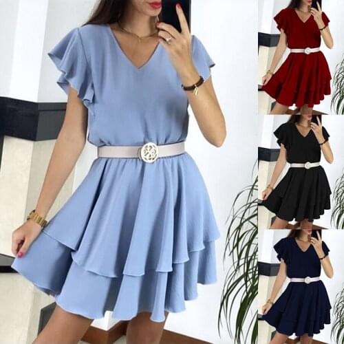 Summer Dress Woman Robe Femme A-Line Dresses Ruffles Butterfly Sleeve Blue Mini Dress For Womens Clothing 2021 Vestido De Mujer