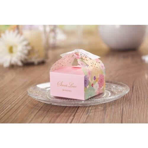 100X WISHMADE 2.76"x2.76"x2.67" Blush Pink Floral Laser Cut Candy Box Party Favors Box for Wedding Engagement Party CB5031