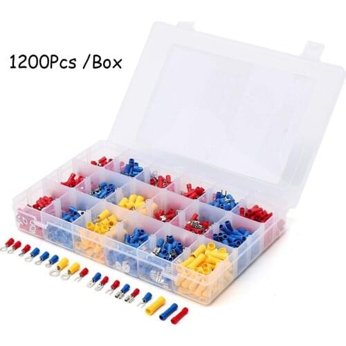 1200 Pcs Electrical Wire Ring Fork U-type Spade Terminal Butt Crimp Connectors Insulated Crimp Terminals Assorted Kit