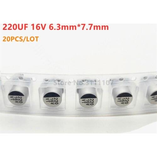 20PCS/LOT 220UF 16V 6.3mm*7.7mm SMD Electrolytic Capacitor 16v 220uf
