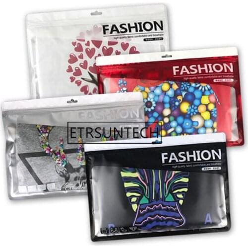 300pcs Fashion Plastic Zipper Underwear Retail Packaging Bag Colorful Bra Underpants Socks Scarf Storage Bag with Hanging Hole