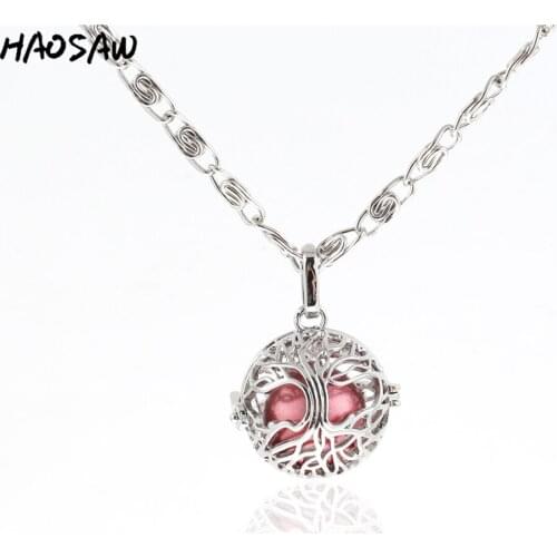 37mm Flower Pattern Hollow Magic Box Cage Musical Ball Necklace Charms Pendant Choose Color Bead For Girls Jewelry Making
