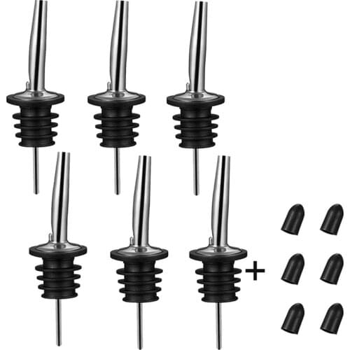 6Pcs Stainless Steel Pourers Speed Pourer Liquor Bottle Pourers and Vinegar Tapered Stopper Spout with Sealed Dust Caps
