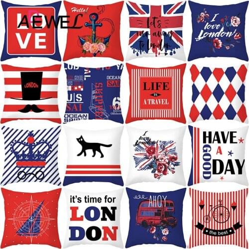 ADEWEL Red And Blue British Style Peach Skin Pillow Striped Letter Love Printing Cojines Decorativos Para Sofá Elegantes 45*45cm