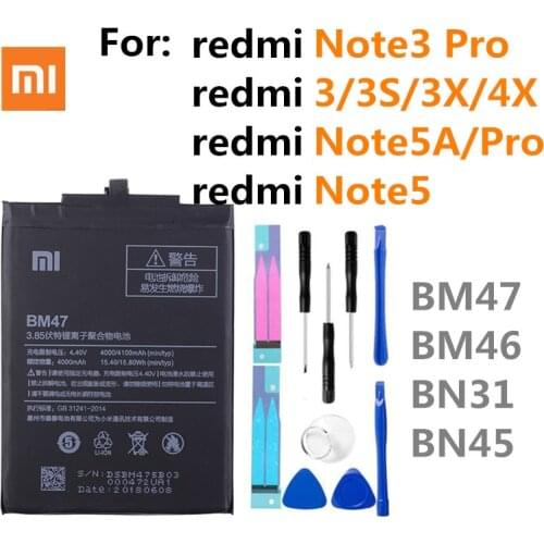 Original Xiao Mi Phone Battery BM47 For Xiaomi Redmi 3 3S 3X 4X 3 pro Note 3 5 5A Pro Mi 5X BM46 BN31 BN45 Replacement Batteries
