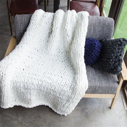 Acrylic Hand Chunky Knitted Blanket Thick Yarn Throw Carpets Soft Warm Decor Bed Home Textile Knitted Soft Mat Pads Mat Decor
