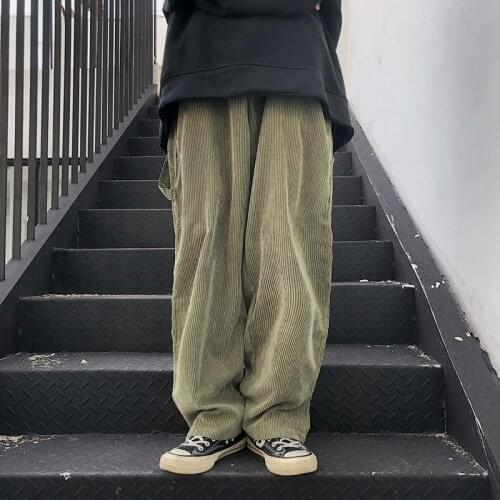 Spring Corduroy Pants Mens Fashion Solid Color Retro Straight Pants Men Streetwear Wild Loose Hip Hop Trousers Mens Overalls