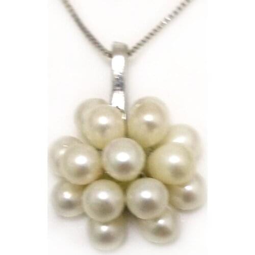 18 inches 20mm Natural White Rice Pearl Sterling Silver Cluster Pendent Necklace