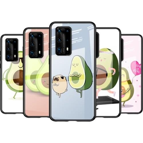 Tempered Glass Cover Cute Cartoon Avocado For Huawei P40 P30 P20 P10 Pro Plus Lite 5G 2019 Shockproof Shell Phone Case