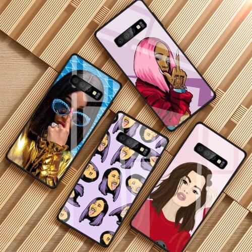 Tempered Glass Phone Case For Samsung Galaxy A6 A6S A8 A8S J6 J8 2018 S8 S9 S10 PLUS NOTE 8 9 Cardi B and Bruno Mars