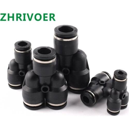 Black 3 Way Port Y Shape Air Pneumatic OD Hose Tube Push in Gas Plastic Pipe Fitting Connectors Quick Fittings PY 4mm to 16mm