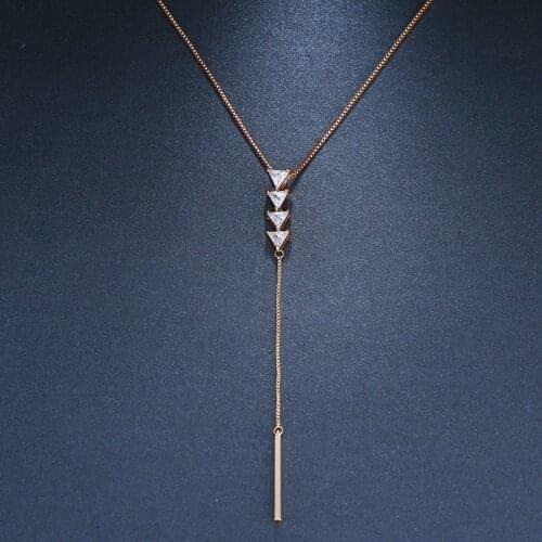 Emmaya Anti Allergy Simple Y Style Chain Long Necklaces & Pendants Rose Gold Color Strip Bar Chain Jewelry For Women