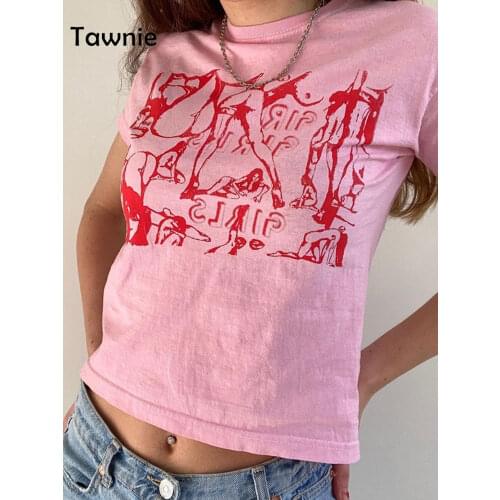 Gitana 2021 Print Tees Shirt Harajuku Graphic Casual Women Vintage Crop Top Y2K Summer Slim Fit Tees Tops Streetwear Gothic Punk