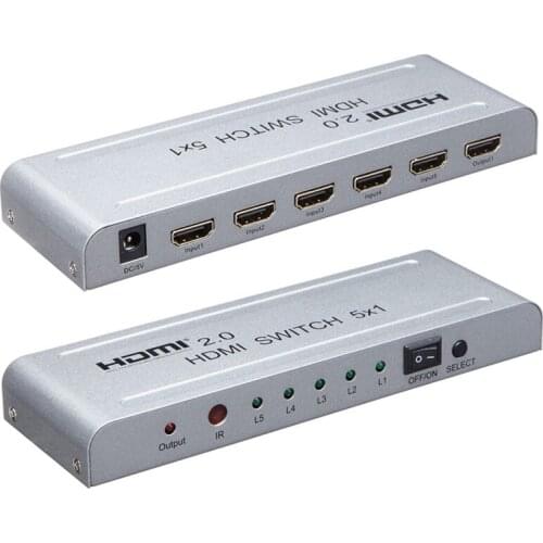 HDMI 2.0 Switch Box 5x1 HDMI Switcher Audio Video Converter 4K 60Hz 1080P 5 In 1 Out for PS3 PS4 HD Camera PC DVD To TV Monitor