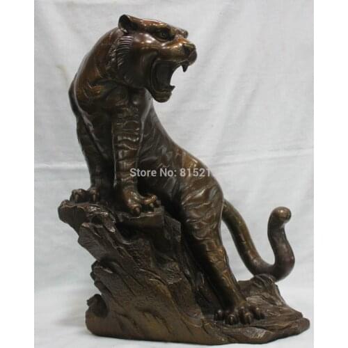 Bi001123 16" Chinese Fengshui Purple Bronze Up to Mountain fu Zodiac Year Tiger Statue