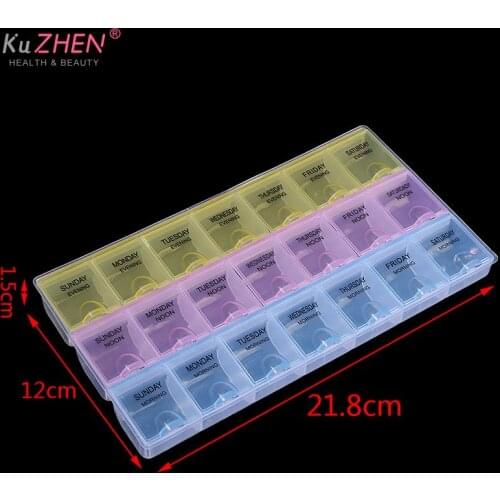 7/14/21Grids Days Weekly Transparent 21 Compartment Lid Tablet Pill Box Holder Medicine Storage Organizer Case Container