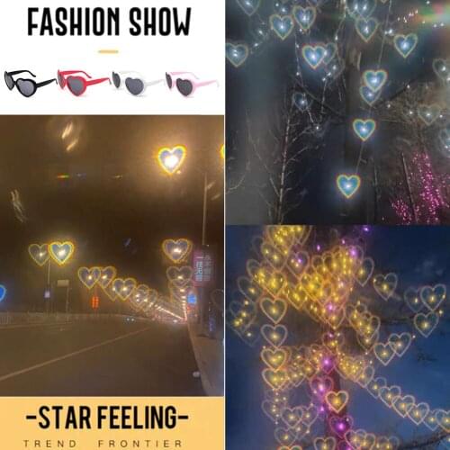 Creative Love Heart Shaped Glasses Watch The Lights Change To Heart Shape At Night Diffraction Glasses Women Fashion Sunglasses