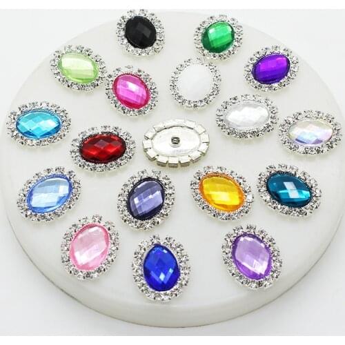 Metal Needlework Sewing Buckle, 10Pcs 20*14MM Acrylic Rhinestone Buttons, DIY Handmade Handicraft Decoration Accessories