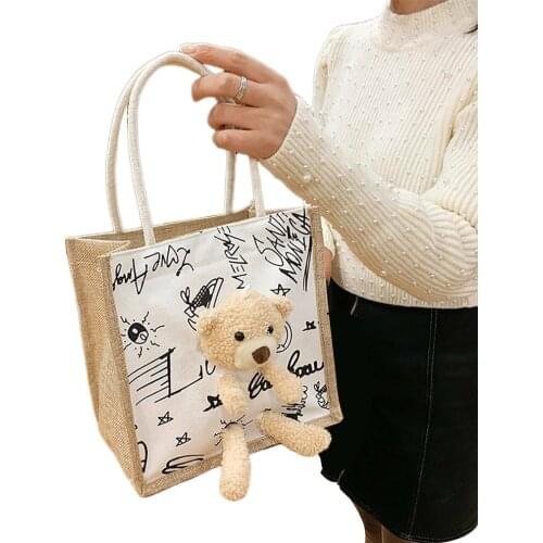 Cute Little Bear Female Canvas Bag Versatile And Fashionable Canvas Bag For Women Holiday Gift Birthday Gift