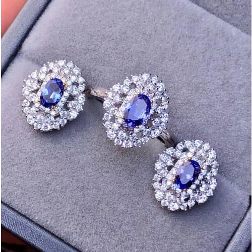 CoLife Jewelry Fashion Tanzanite Jewelry Set for Party 4*6mm Natural Tanzanite Ring Earrings 925 Tanzanite Jewelry