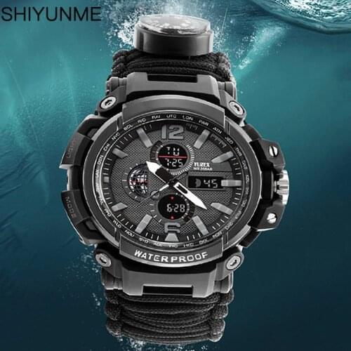 SHIYUNME Men Outdoor Sports Waterproof Automatic Date Mens Watch Dual Display Compass Chronograph Quartz Watch Orologio da uomo