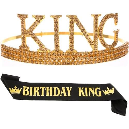 Mens Birthday Crown Etiquette Belt Set Men KING Crown Headdress Birthday Party Decoration Cake Hat