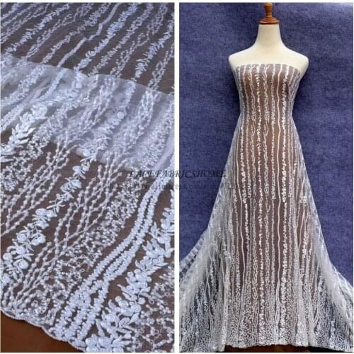 New hot off white little rose sequins rayon on netting embroidered wedding dress lace fabric 47'' width lace wholesale