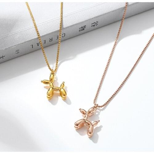 18k Gold Rose Gold Plated Simple Personality Puppy Necklace Cute Balloon Three-dimensional Dog Animal Pendant Necklace for Women