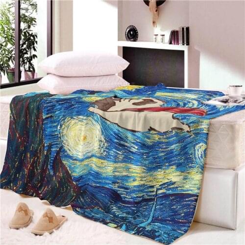 Cute Dog Super Soft Painting Velvt Plush Throw Blanket Art Bedspread for Children Beach Towel Travel CB74