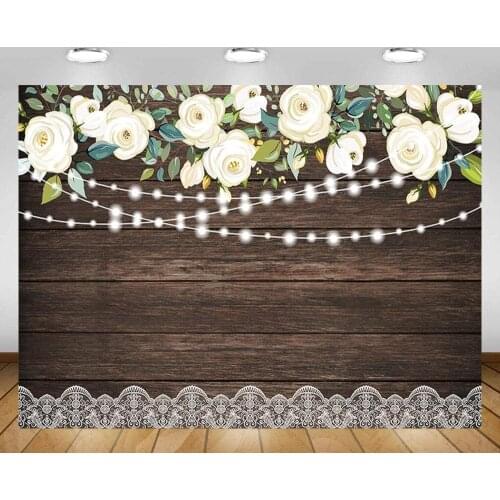 Happy Holiday Floral Rustic Wedding Lace Wooden Board Background Bridal Shower Baby Shower Birthday Party Banner
