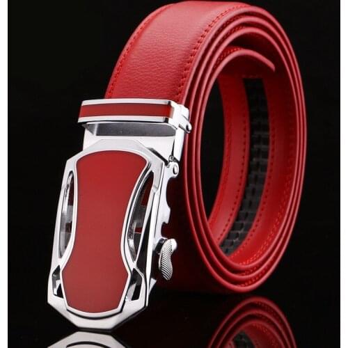 LGFD7913B men car design ratchet buckle solid red yellow white cowhide split leather belt