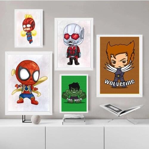 Marvel Art Cartoon Canvas Painting Avengers Superhero Iron Man Captain America Posters Wall Art Picture for Kids Home Room Decor