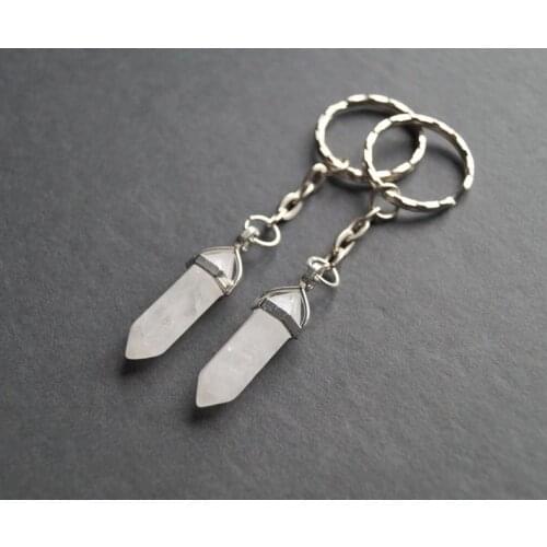 Hexagonal Column Natural Stone Keychain for Women Crystal White Quartz Stone Key Rings on Bag Car Jewelry Party Friends Gift