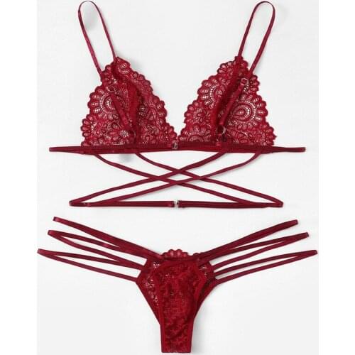 Sexy Flower Lace Transparent Underwear Set Suitable for Womens Baby Doll 2 Piece Bra and Panty Lingerie Set